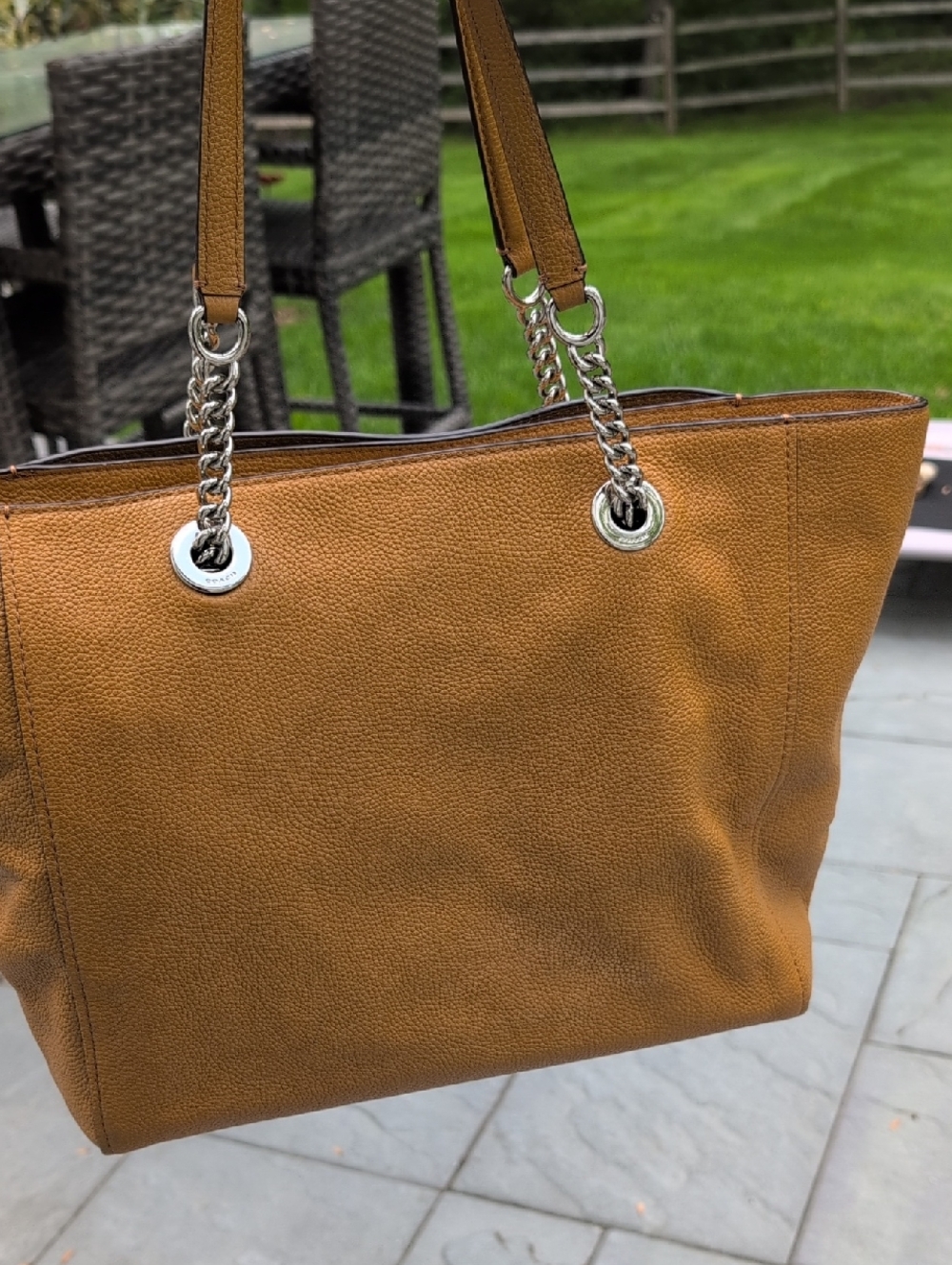 Coach Leather Turnlock Chain  Tote in Warm Tan 56830 - Picture 4 of 14
